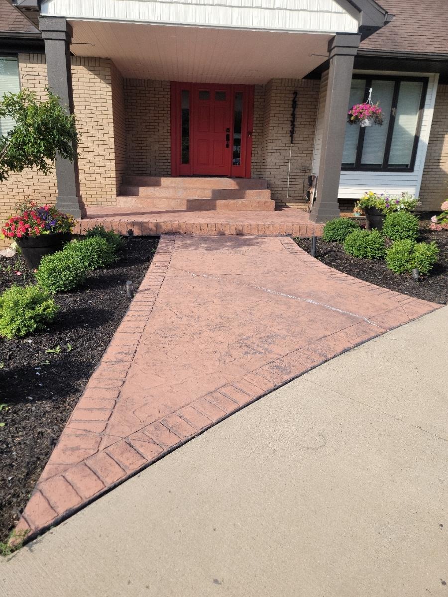 Porch steps with heavy aggregate and clean white finish
