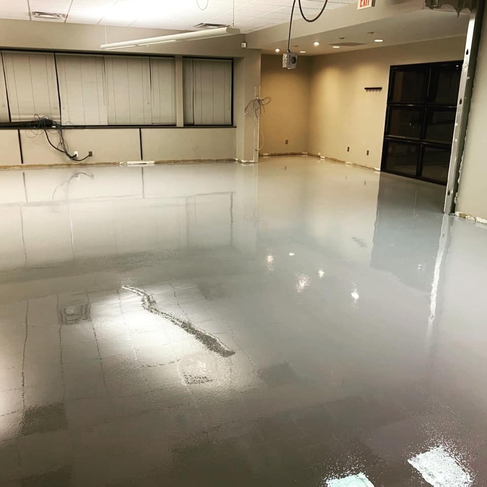 Finished manufacturing facility floor, seamless epoxy installation