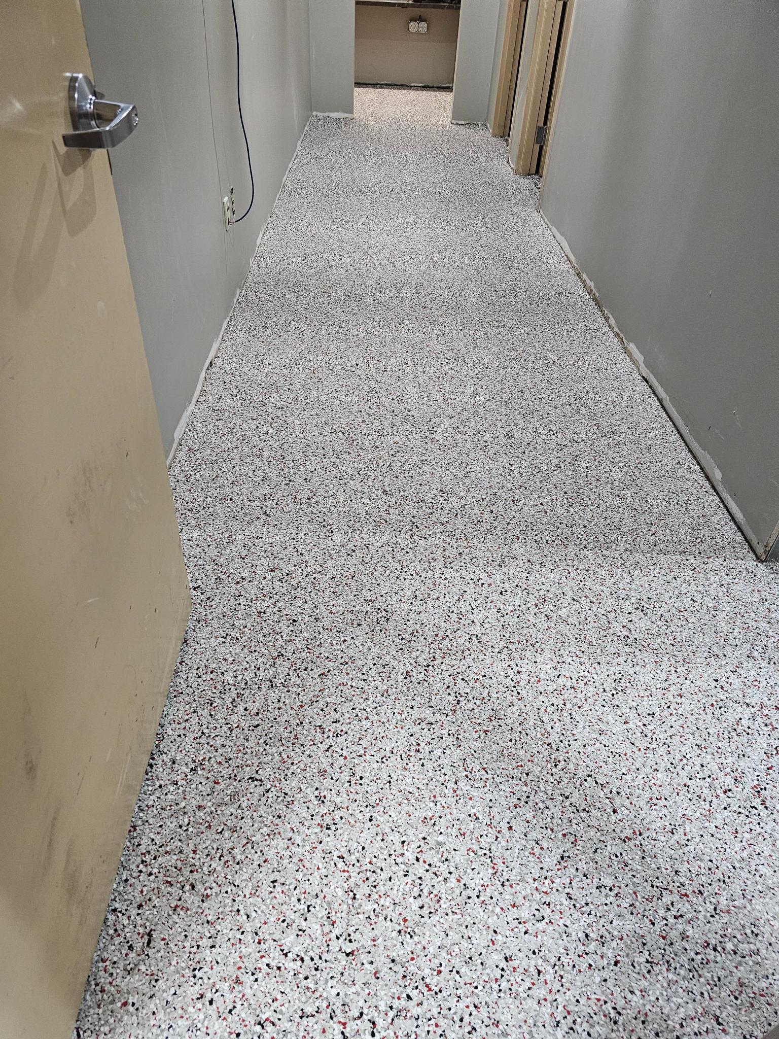 Complete chip broadcast finish on a high-traffic warehouse floor