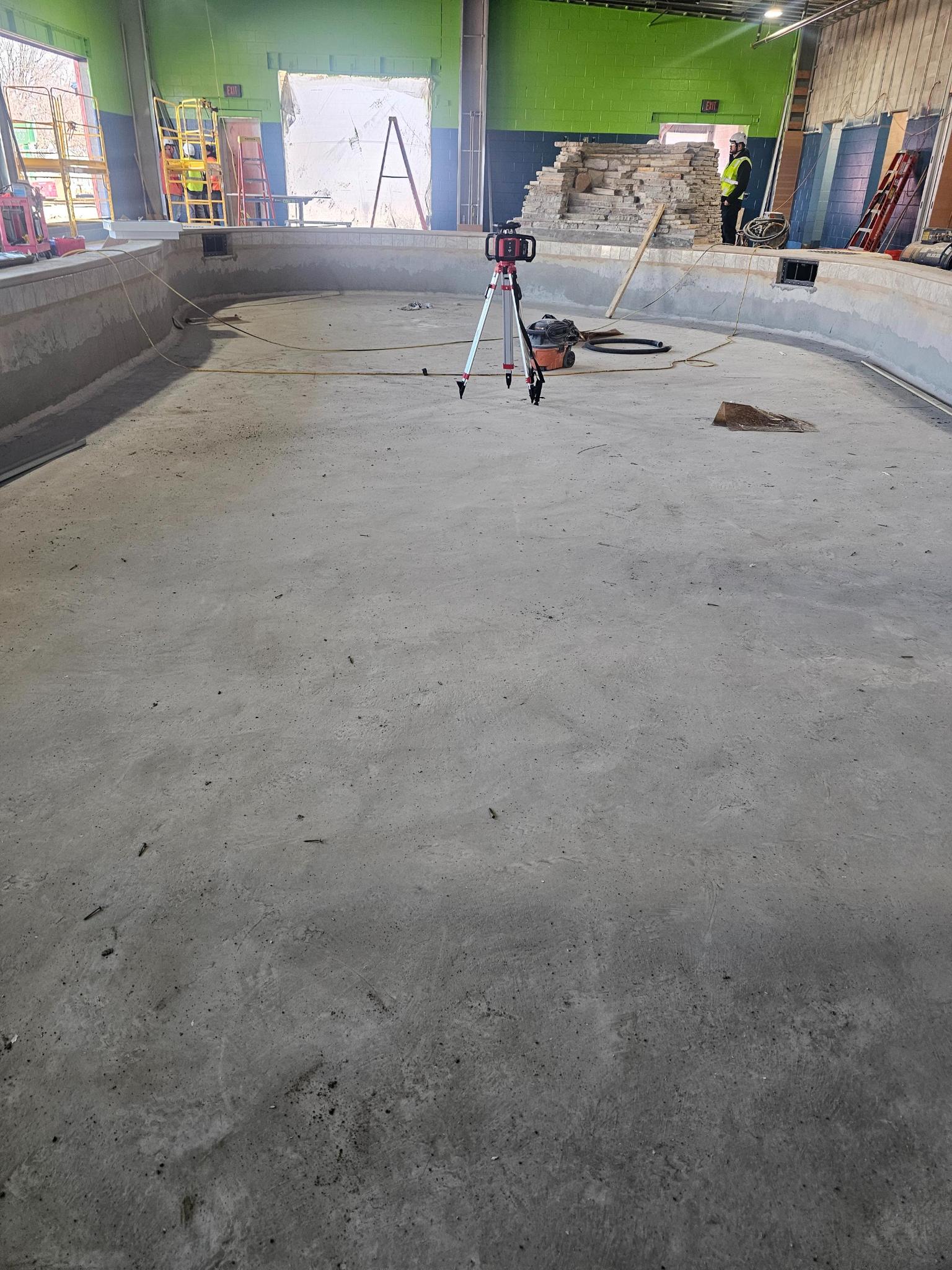 Wildlife tank interior before coating, checked with a laser level