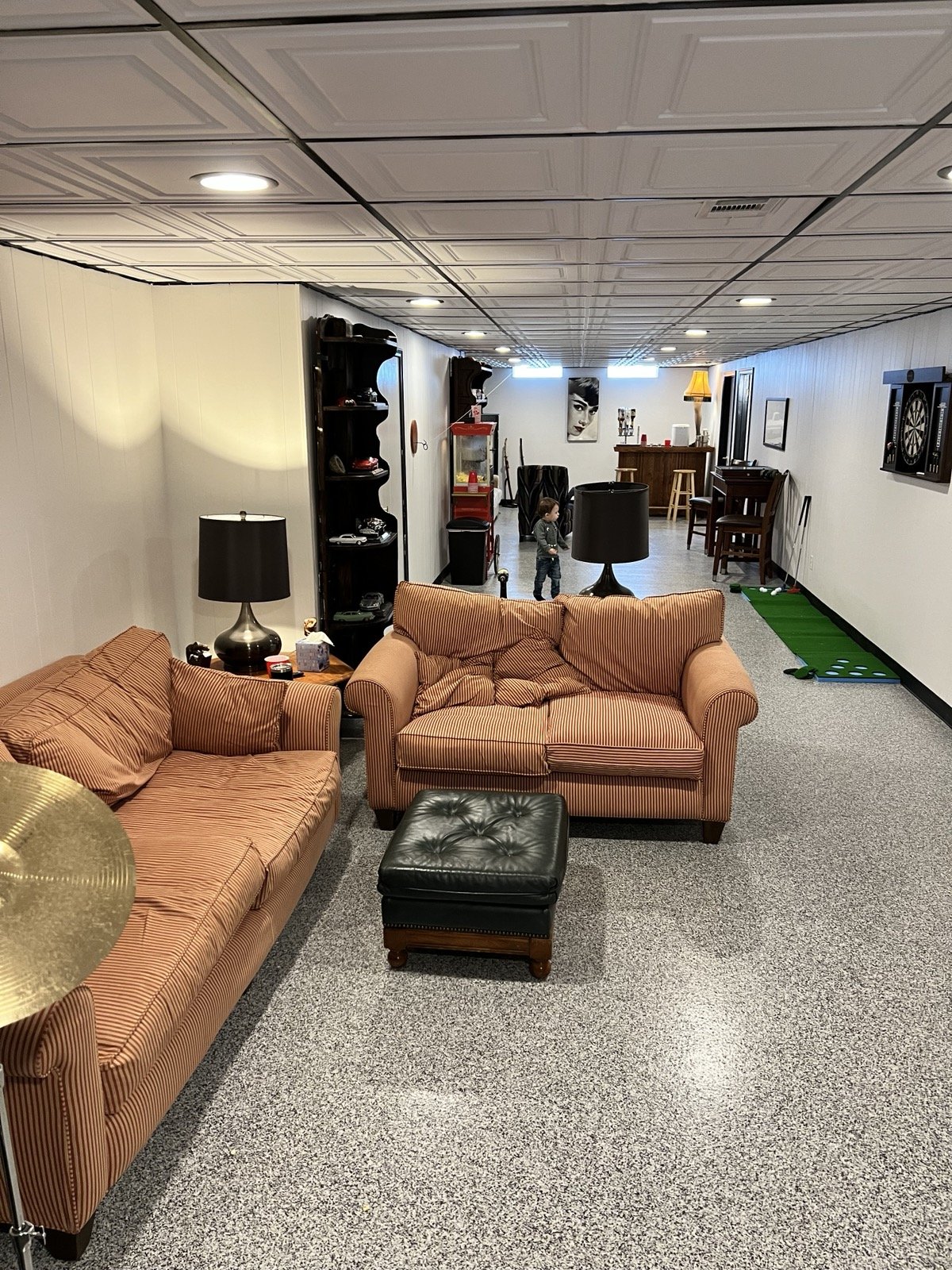 Finished basement decorative flake floor system in Livonia