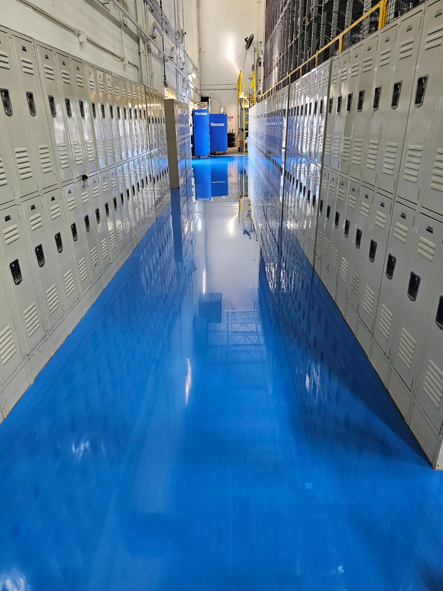 White epoxy coating under facility lighting